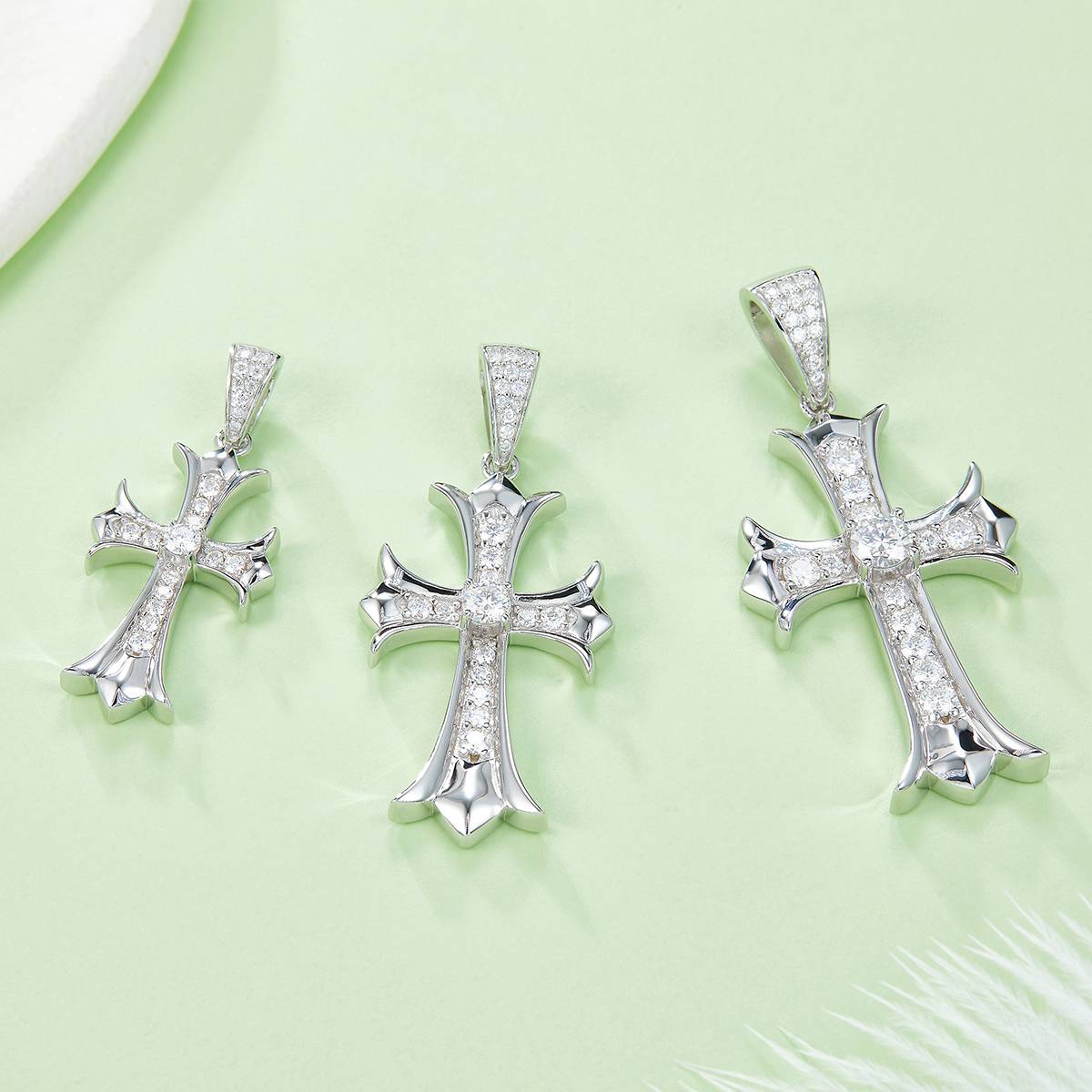 Vintage cross necklace S925 silver pendant Moissanite 4.0mm D-grade